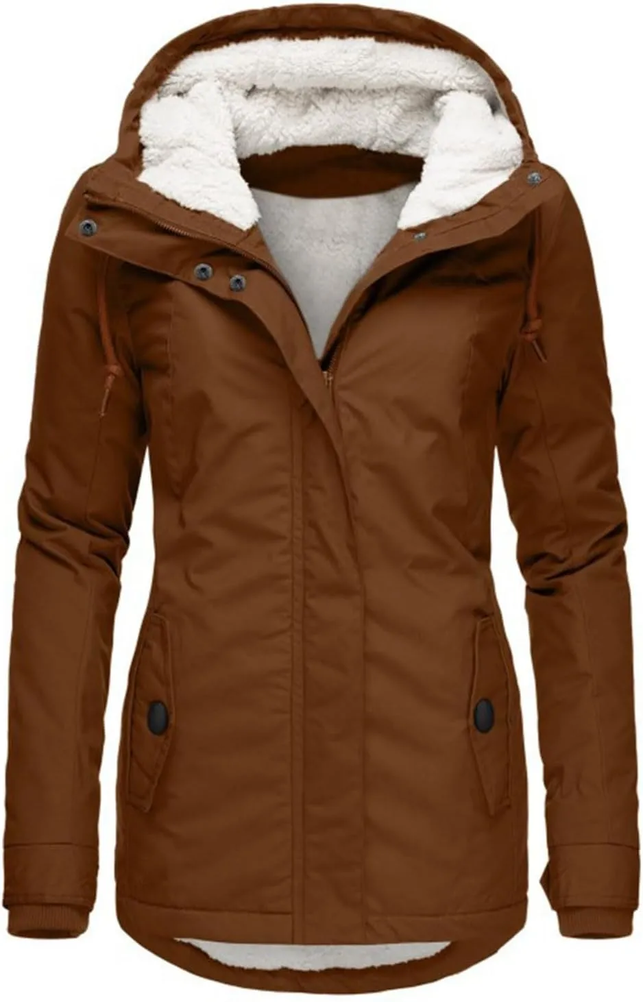 Womens Mid Length Down Coat Fleece Lined Hooded Puffer Jacket Soft Comfy Long Sleeve Quilted Coats Winter Warm Outfits