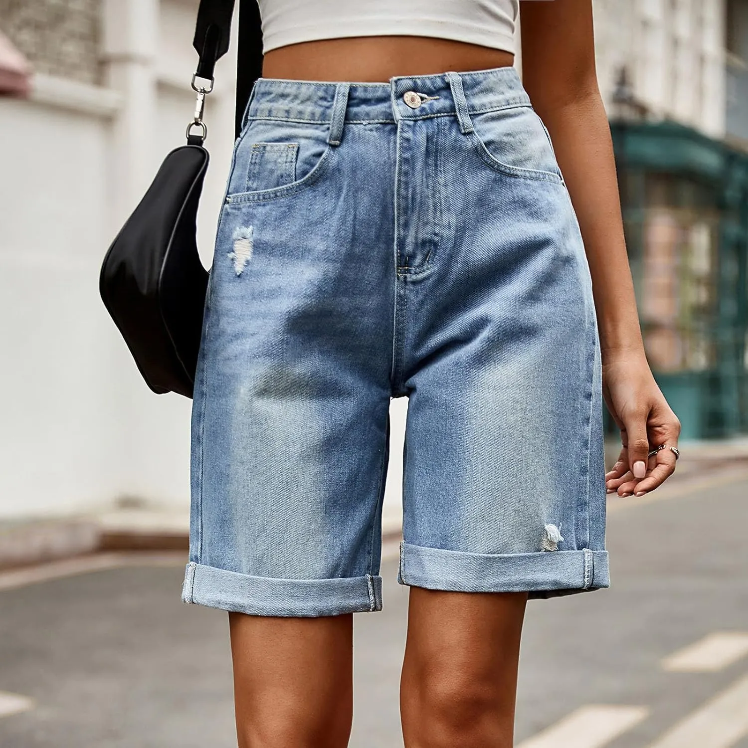Womens Shorts Casual Denim Petite High Waisted Wide Leg Short Pants with Pocket Vacation Outfits