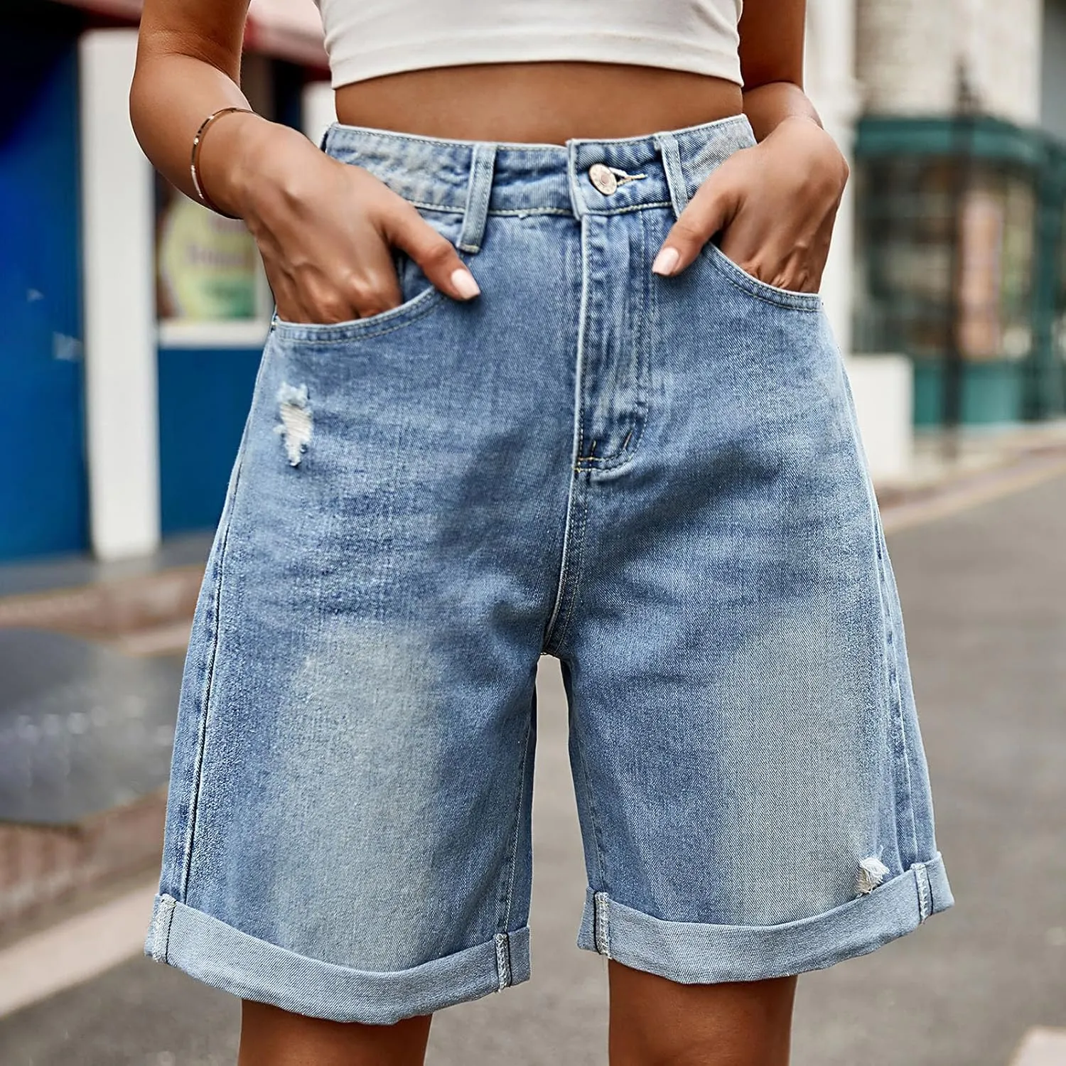 Womens Shorts Casual Denim Petite High Waisted Wide Leg Short Pants with Pocket Vacation Outfits