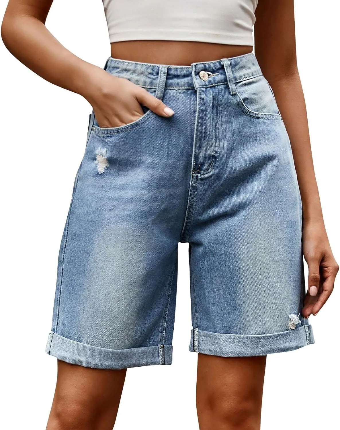 Womens Shorts Casual Denim Petite High Waisted Wide Leg Short Pants with Pocket Vacation Outfits