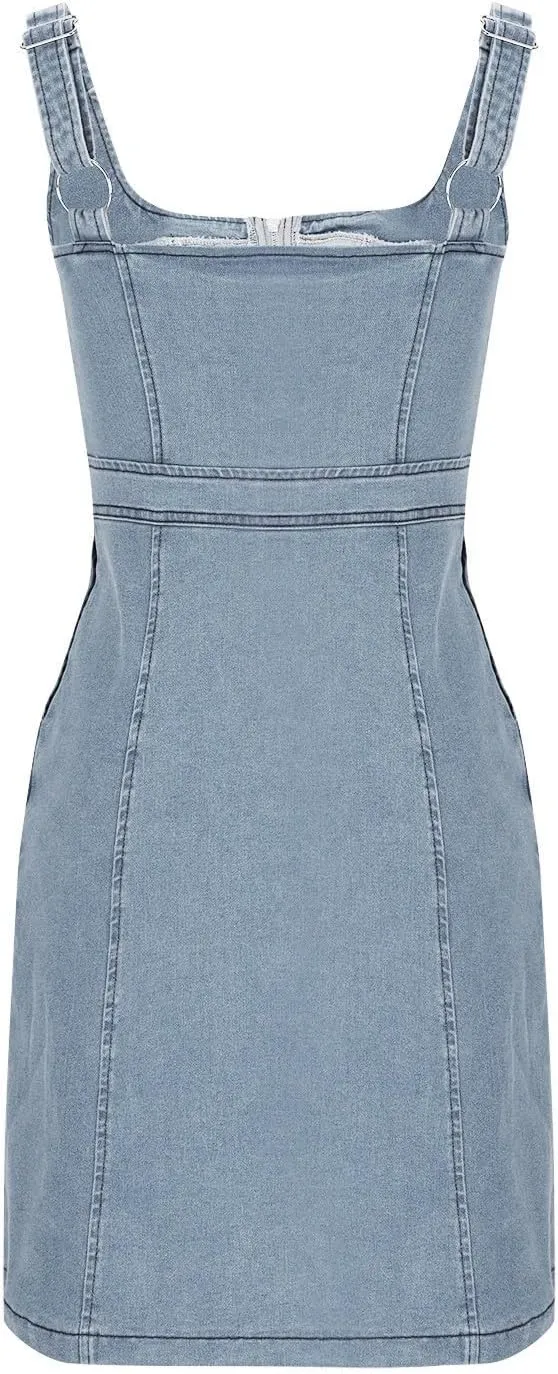 Womens Summer Casual Tank Denim Dress 2025 New Sleeveless Zipper Front Mini Sexy Jean Dresses with Pockets