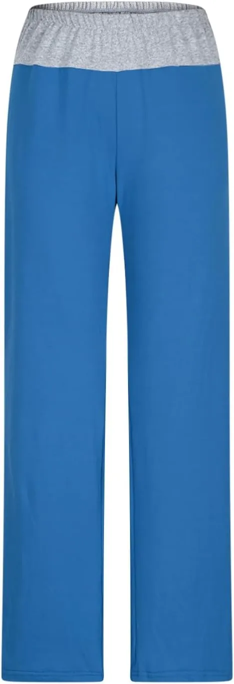 Womens Summer Sporting Pants Color Blocked Elastic Waisted Straight Leg Loose Breathable Lounge Trousers with Pockets