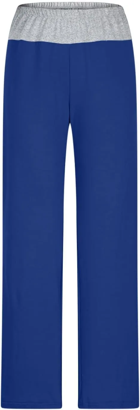 Womens Summer Sporting Pants Color Blocked Elastic Waisted Straight Leg Loose Breathable Lounge Trousers with Pockets