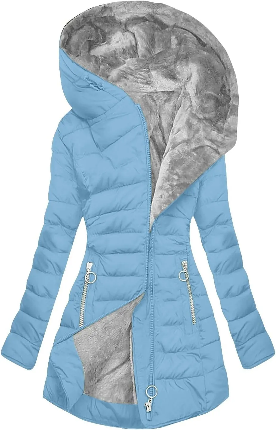 Womens Winter Coats Fleece Lined Thicken Puffer Jacket with Hood Zipper Pockets Long Warm Soft 2024 Trendy Overcoat