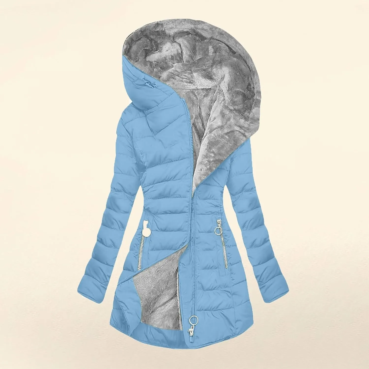 Womens Winter Coats Fleece Lined Thicken Puffer Jacket with Hood Zipper Pockets Long Warm Soft 2024 Trendy Overcoat