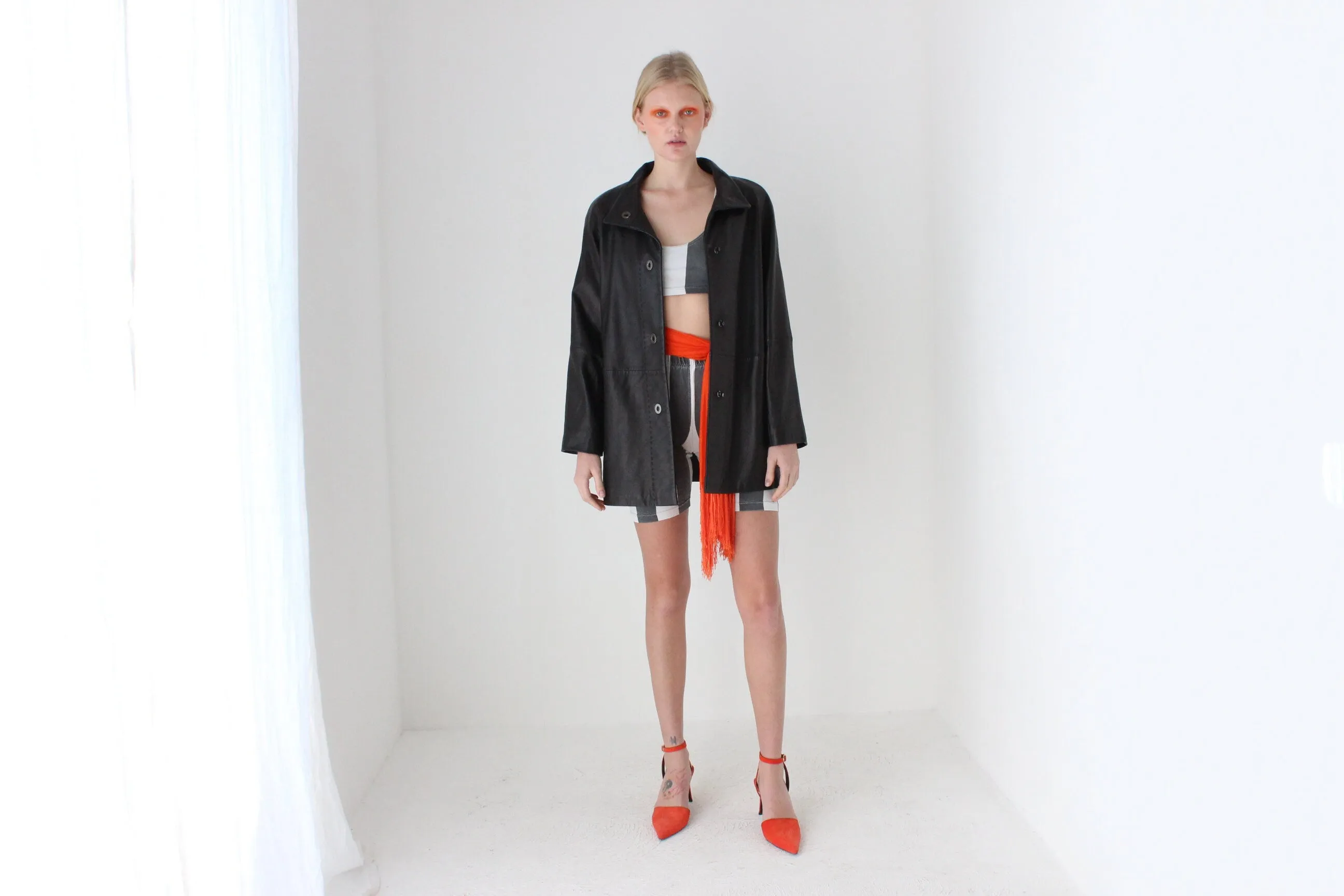 Y2K Ridiculously Soft Minimal Leather High Collar Jacket