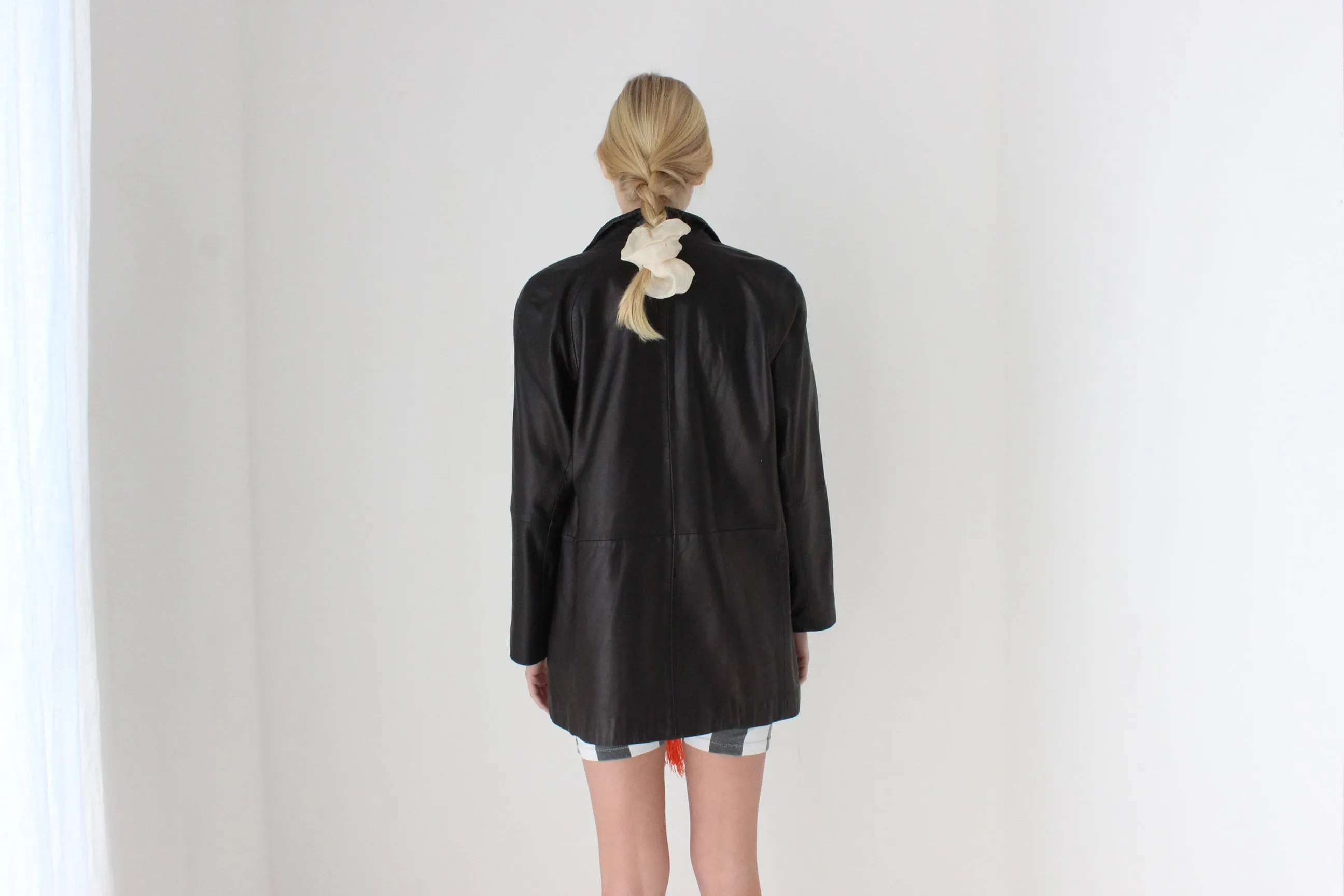 Y2K Ridiculously Soft Minimal Leather High Collar Jacket