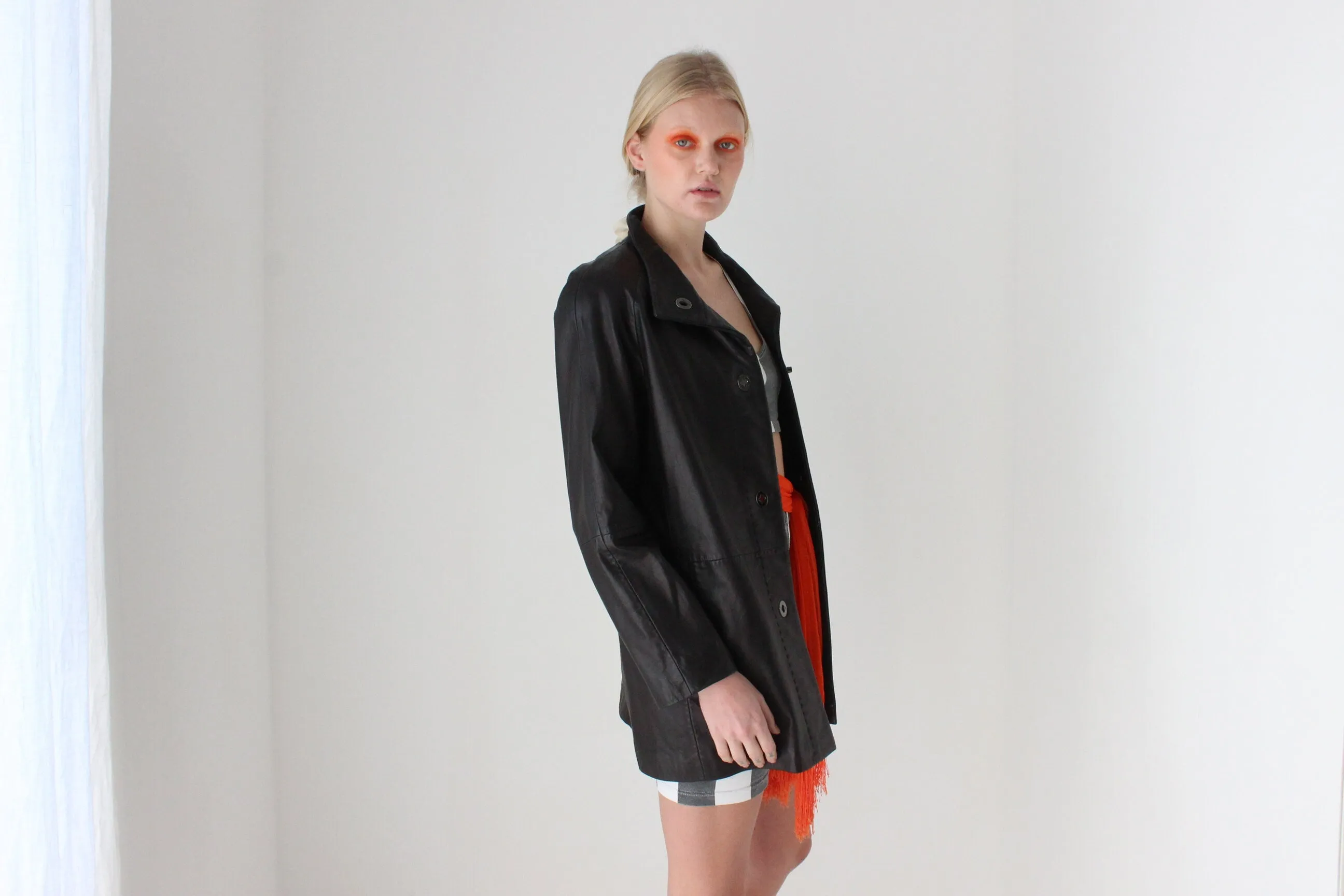 Y2K Ridiculously Soft Minimal Leather High Collar Jacket