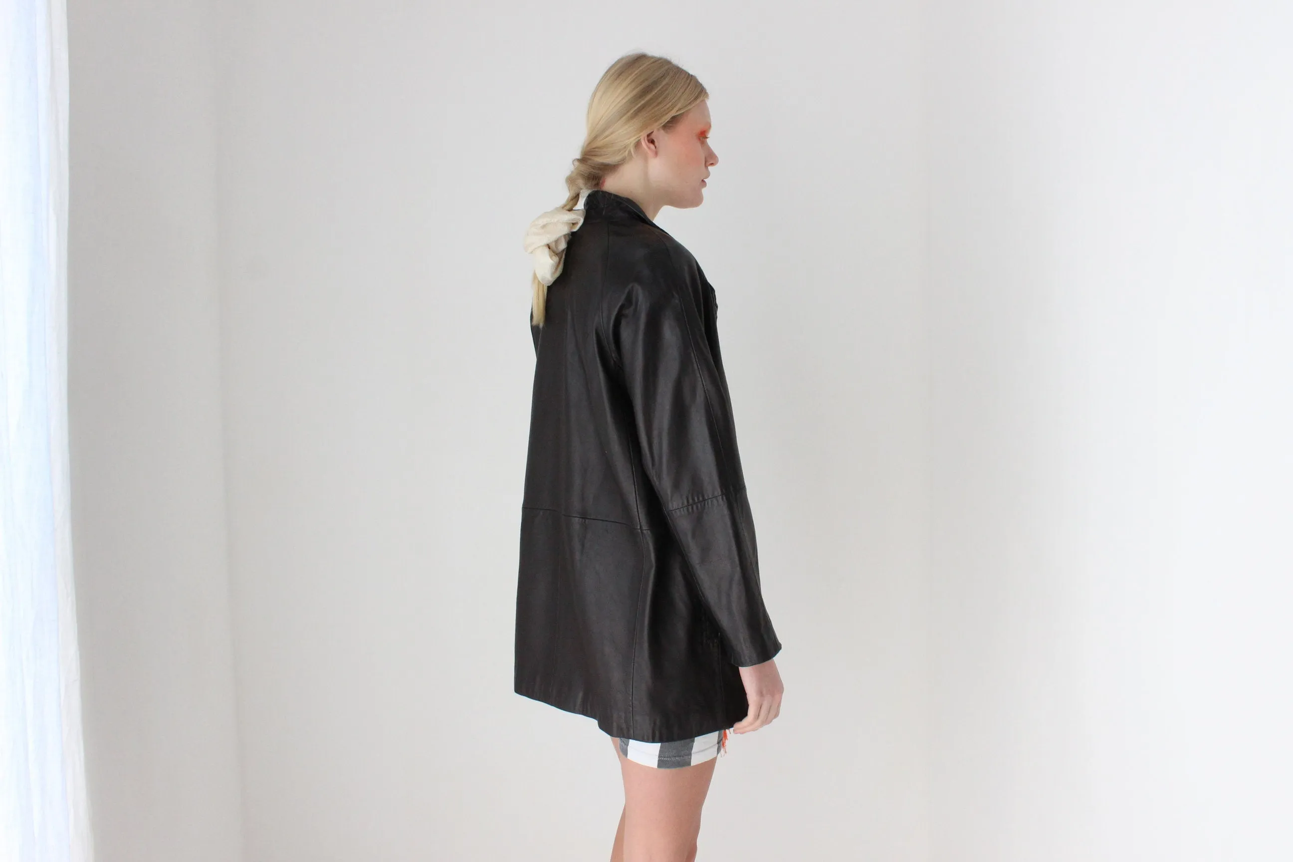 Y2K Ridiculously Soft Minimal Leather High Collar Jacket