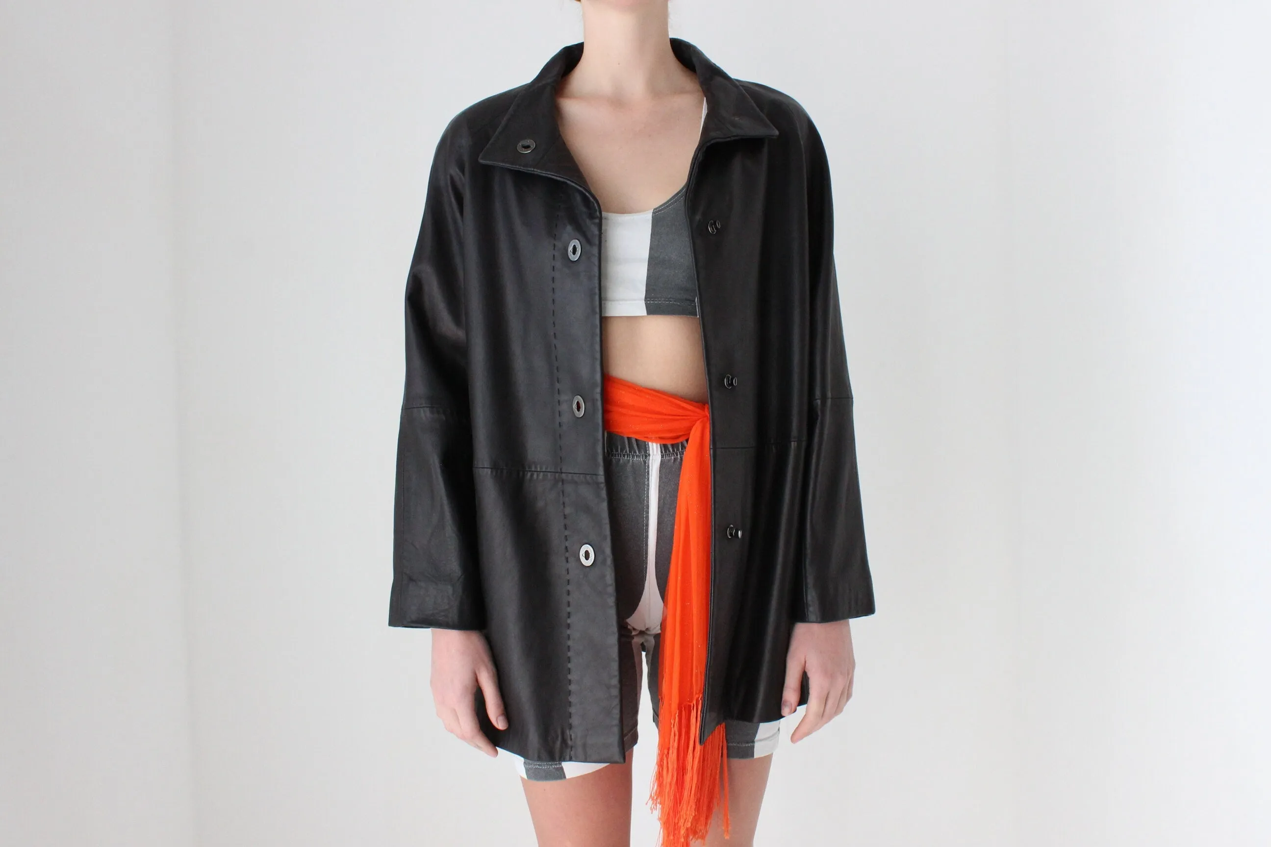 Y2K Ridiculously Soft Minimal Leather High Collar Jacket